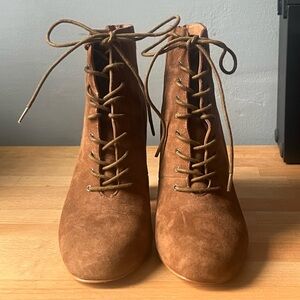 Elie Tahari Tan Suede Lace-Up Boots